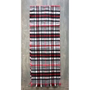 James Pringle Ltd Grey Thomson Tartan Wool Scarf Red Black Gray Made in Scotland